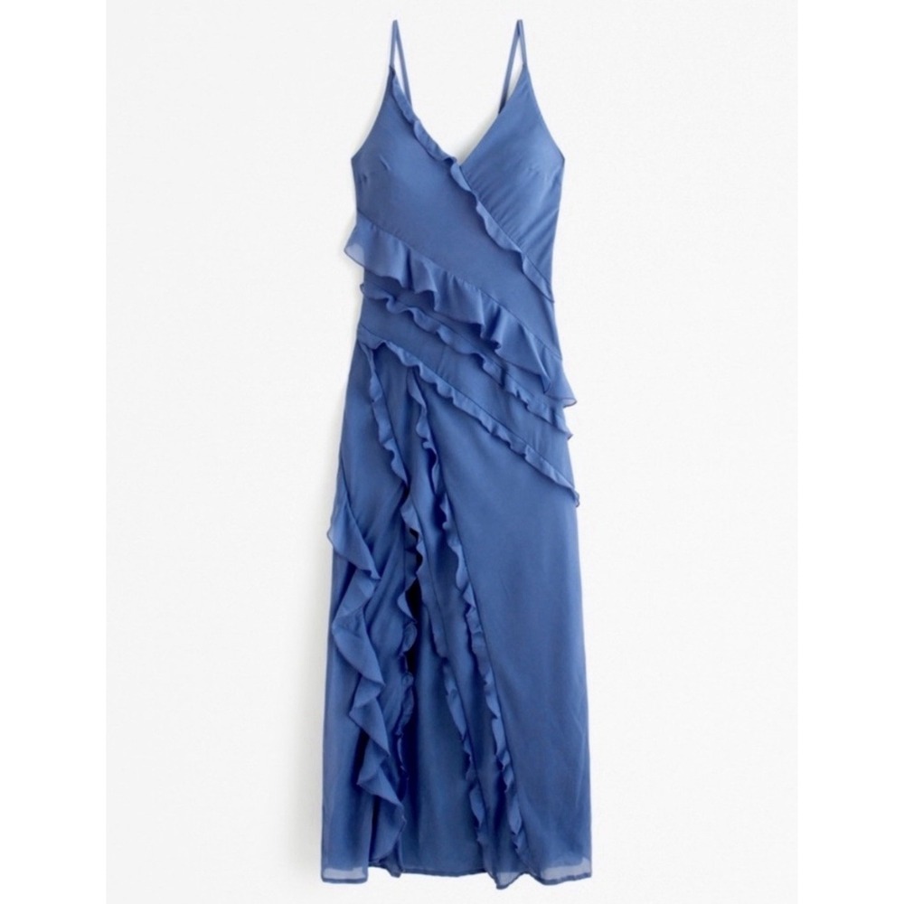 Abercrombie And Fitch Silk Maxi Dress Ruffles Blue NWT Sz S Fairy Boho Coquette